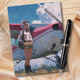 Weibliches Pilotinnen-Porträt Lustig Kawaii Luftfa Postkarte