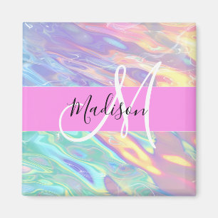Weibliches Pink Holografisches Irisierendes Monogr Magnet