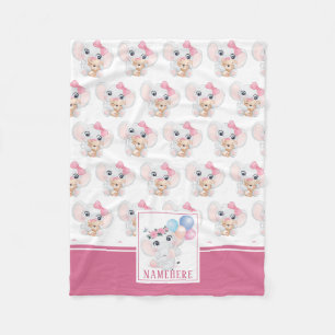 Weibliches Rosa-Elefant mit Schleife und Ballonmus Fleecedecke