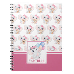 Weibliches Rosa-Elefant mit Schleife und Ballonmus Notizblock