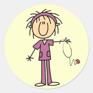Weibliches Strichmännchen Krankenschwester T - Shi Runder Aufkleber
