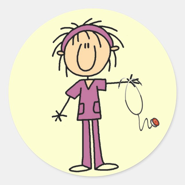 Weibliches Strichmännchen Krankenschwester T - Shi Runder Aufkleber (Vorderseite)