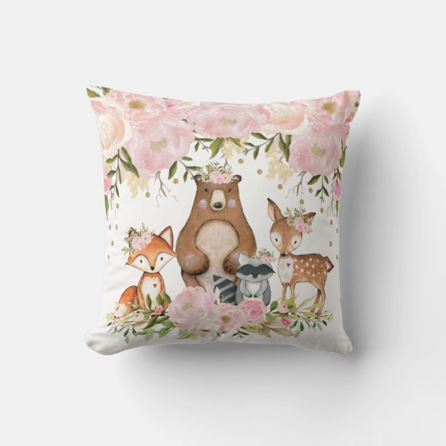 Weibliches Waldtierwaldmädchen-Kinderzimmer-Dekor Kissen (Vorderseite)