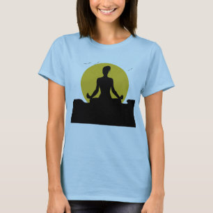 Weibliches Yoga-meditierender Sonnenschein-T - T-Shirt