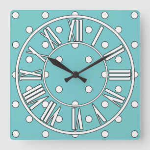 Weich Aquamarin mit weißen Punkten und römischen Z Quadratische Wanduhr