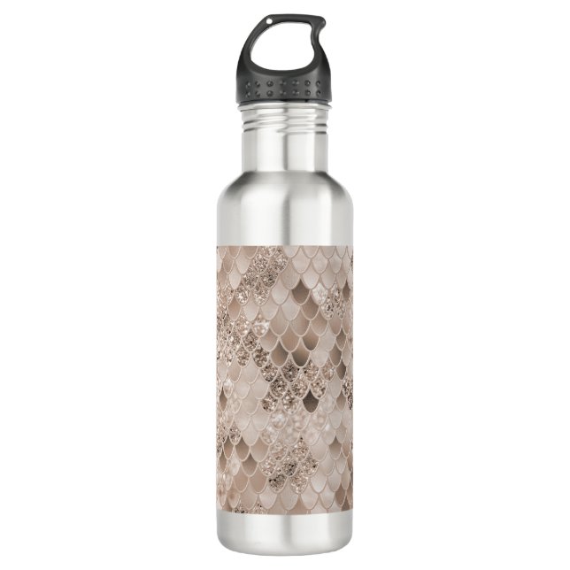 Weich Beige Brown Mermaid Scales Glam 1 Edelstahlflasche (Vorderseite)