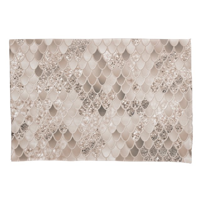 Weich Beige Brown Mermaid Scales Glam 1 Kissenbezug (Vorderseite)