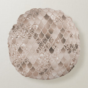 Weich Beige Brown Mermaid Scales Glam 1 Rundes Kissen