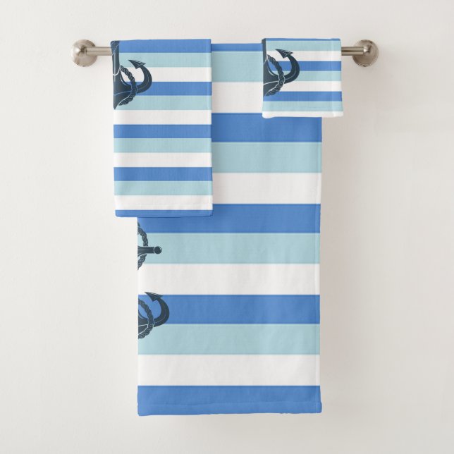 Weich blau, Anker der Marine Badhandtuch Set (Insitu)