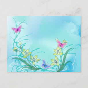 Weich blau mit Schmetterlingen Postkarte