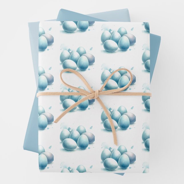 Weich blaue Aquarelleier Ostereier Wrapping Paper Geschenkpapier Set (Beispiel)