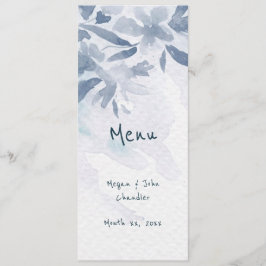 Weich blaue Aquarellfarben-Blätter Hochzeit Menükarte