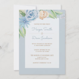 Weich blaue Wasserfarbe geätzte Blumenhochzeit Einladung