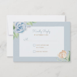 Weich blaue Wasserfarbe geätzte Blüte RSVP Karte