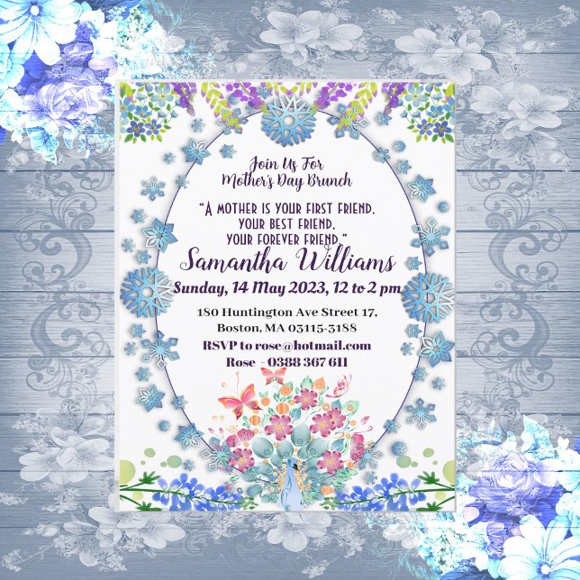 Weich blauer Pastell Blume Bud Mothers Day Floral Einladung (Soft Blue Pastel Flower Bud Mothers Day Floral Invitation)