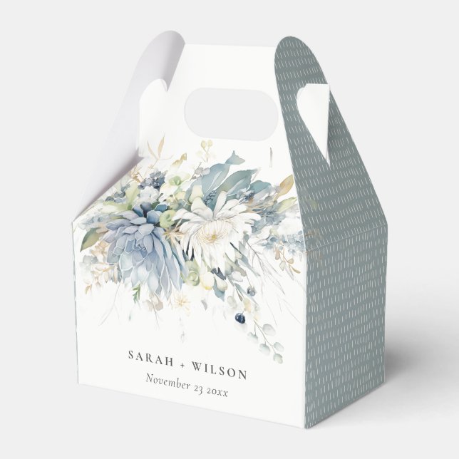 Weich blaugrüne Sukkulatur Botanische Hochzeit mit Geschenkschachtel (Vorderseite)