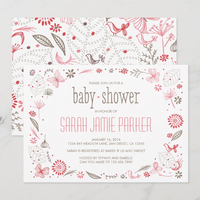 Weich blühendes Pink Nature Bouquet Einladung (Vorne/Hinten)