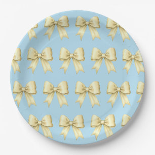 Weich gelb auf Sky Blue Vintag Satin Bow Muster Pappteller