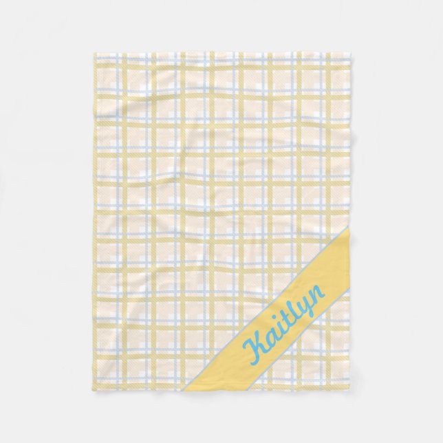 Weich gelb mit hellblau Tartan Streifen Muster Fleecedecke (Vorderseite)