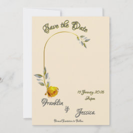 Weich gelbe Rose mit hellgrünem und goldgelbem Fot Save The Date