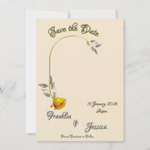 Weich gelbe Rose mit hellgrünem und goldgelbem Fot Save The Date