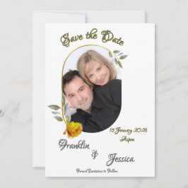 Weich gelbe Rose mit hellgrünem und goldgelbem Fot Save The Date