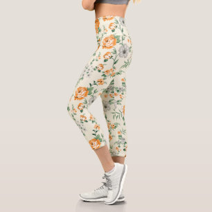Weich gelber Garten Blumenmuster Capri Leggings