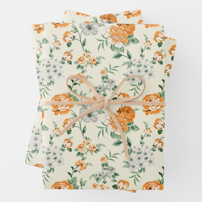 Weich gelber Garten Blumenmuster Geschenkpapier Set (Beispiel)