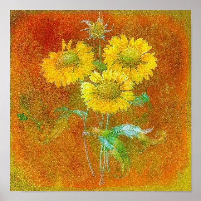 Weich gemalte Sonnenblumen Poster (Vorne)
