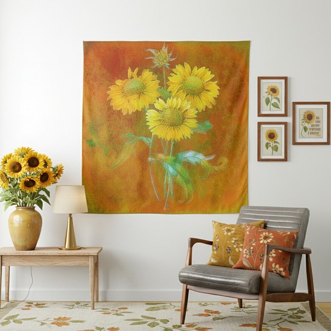Weich gestrichene Sonnenblumen Wandteppich (Von Creator hochgeladen)