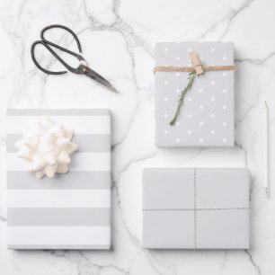 Weich graue Polka Dot weich gestreift und fest Geschenkpapier Set