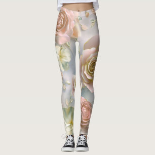 Weich graue Rosen und Creme Blume Leggings