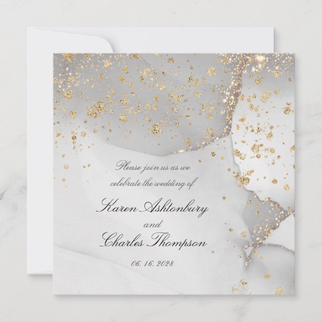 Weich graue und glänzende Gold Moderne Hochzeit Einladung (Vorderseite)