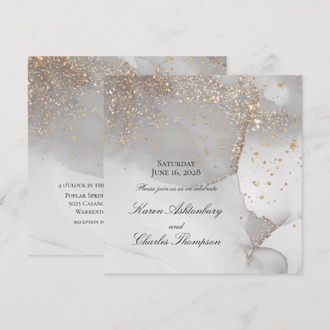 Weich graue und glänzende Gold Moderne Hochzeit Einladung (Vorne/Hinten)