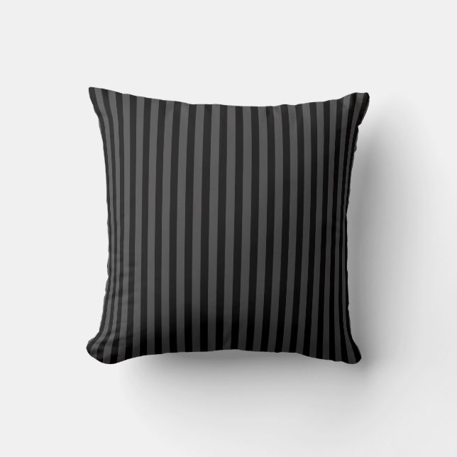 Weich graue und schwarze Button Streifen Kissen (Vorderseite)