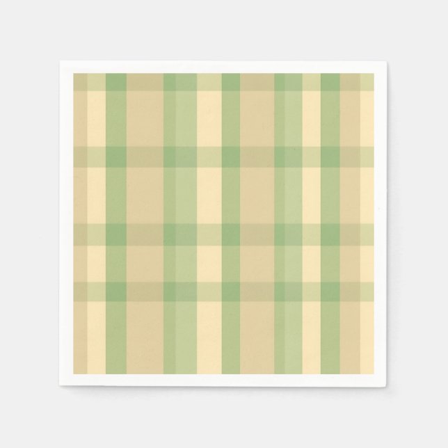 Weich grünes und Beige Kariertes Muster Serviette (Vorderseite)