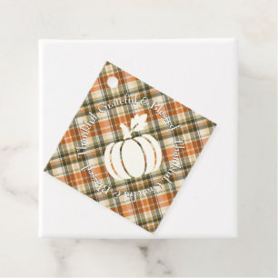 Weich Orange, Grün & Creme Kariert mit Pumpkin Geschenkanhänger