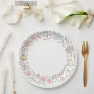 Weich Pastel florale Ornamentale Hochzeitskranke R Pappteller