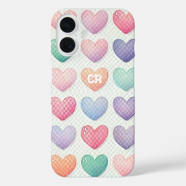 Weich Pastel Personalisiertes Herz iPhone 16 Hülle (Rückseite)