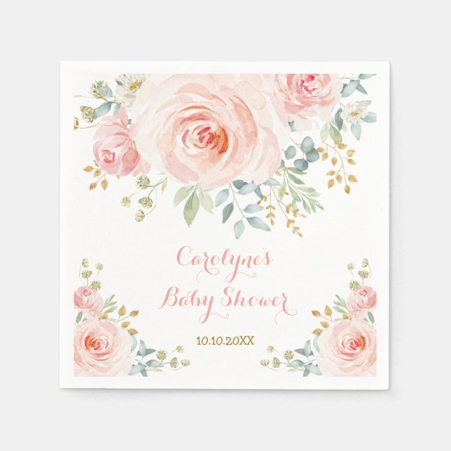 Weich Pastel Pink Blush Aquarell Rose Babydusche Serviette (Vorderseite)