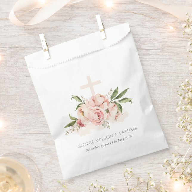 Weich Pastel Rose Blumenkreuz Taufe Geschenktütchen (Ausgeschnitten)