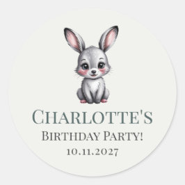 Weich Pastel Woodland Bunny mit Name Girl Geburtst Runder Aufkleber
