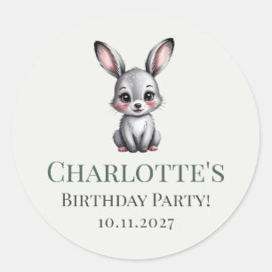 Weich Pastel Woodland Bunny mit Name Girl Geburtst Runder Aufkleber