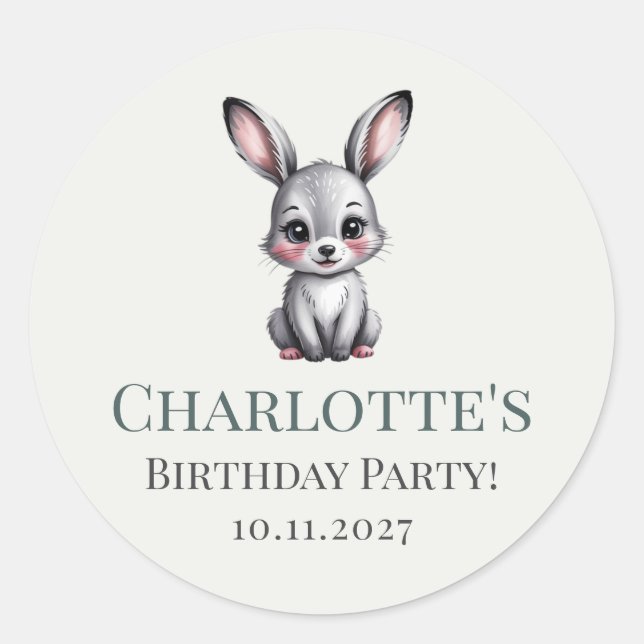 Weich Pastel Woodland Bunny mit Name Girl Geburtst Runder Aufkleber (Vorderseite)