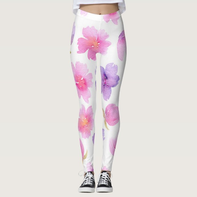 Weich Pastell Aquarellfarben Pink und Lavender Blu Leggings (Vorderseite)