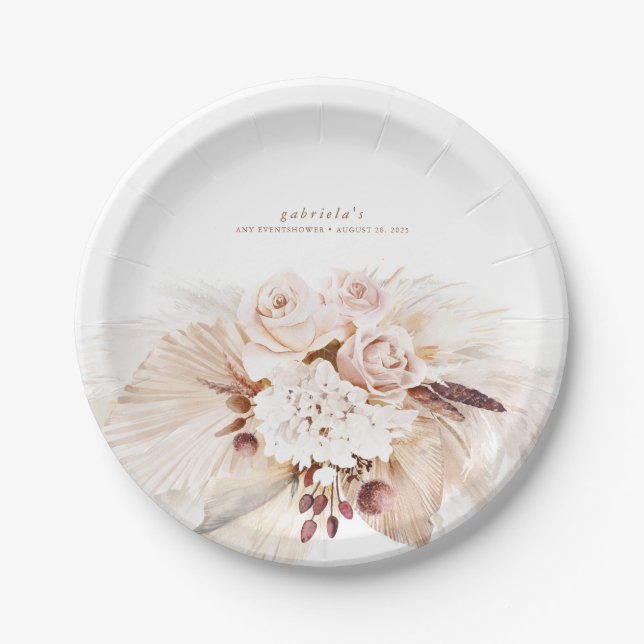 Weich Pastell Pampas Grass und Blume Boho Pappteller (Vorderseite)