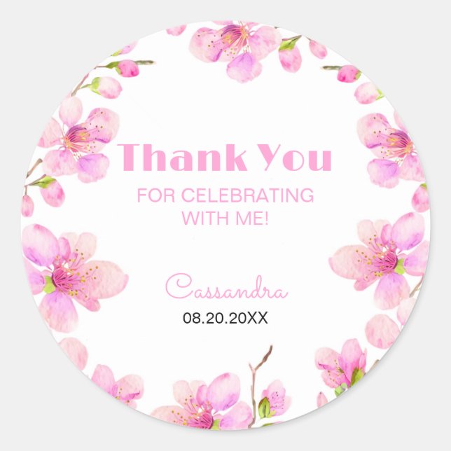Weich Pastell Pink Cherry Blossom Sakura Geburtsta Runder Aufkleber (Vorderseite)