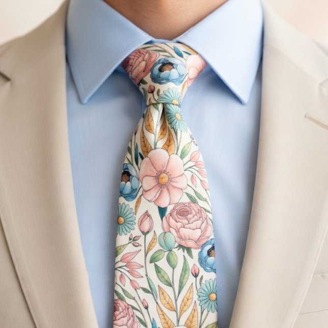 Weich pastellfarbene Blumenmuster Krawatte (Von Creator hochgeladen)