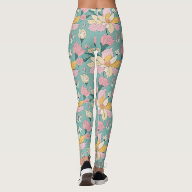 Weich pastellfarbene Blumenmuster Leggings (Rückseite)