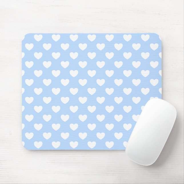 Weich pastellfarbene, hellblaue und weiße Herzen Mousepad (Mit Mouse)